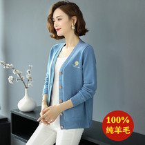 Wool knit cardiovert spring autumn short Thickened Winter Exterior Hitch 100 Pure Goat Sweatshirt Woman Loose Korean version sweater jacket