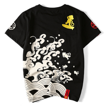 Hong Kong Chauded Day Epiphany Monkey Embroidered Pure Cotton Gats Up Half Sleeve Original Juku Men Short Sleeve T Shirt