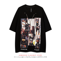 GUMUDUN necklace hunting dog ins short sleeve t-shirt male and female American retro summer trend easing lovers half sleeve tide