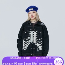 INSANE LASIA 20AW Original Skull Retro Destruction Denim Jacket Tide Brand Hip Hop Mens and Womens Jacket
