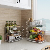 304 stainless steel kitchen shelf floor multi-layer oil salt sauce vinegar vegetable and fruit storage basket storage rack