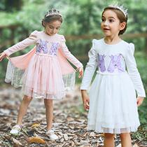 Foreign trade childrens clothing new Unicorn Girl dress childrens long sleeve princess dress party performance