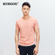 Special price] Mens short sleeve T - shirt mens to simple pure color blouse two round collar coat 1204