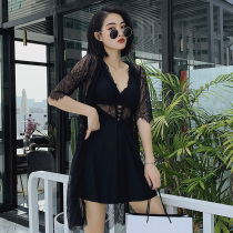 Korean Bubble Hot Springs Conservative Big Code Swimsuit Woman Fat mm200 Catty Conjoined Veil to Thin Loose Lace