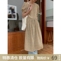 5siss 2021 new little Daisy dress women Summer bubble sleeve French floral skirt long Platycodon skirt