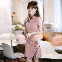 Improved cheongsam 2021 new item young girl pink retro Chinese style daily dress short summer