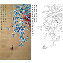 Gongbi painting white sketch background green Luo Chu Yanchun retro wind flowers and birds physical print size optional CY09