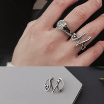 Xinzis same letter M Ring Through Body 925 Pure Silver Opening Retro Children Korea Adjustable Ring