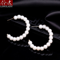 Earrings 2021 New Tide Korean temperament earrings goddess fan imitation pearl earrings ring ear ornaments carry spring breeze