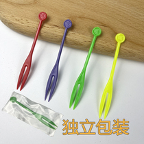 Disposable fruit fork individually packaged food grade plastic fork fruit sign fruit fork creative ktv fruit fork
