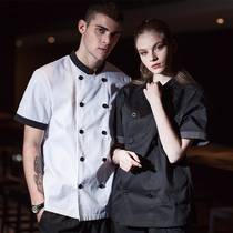 Domino chef overalls mens short-sleeved hotel restaurant kitchen top custom LOGO chefs uniform breathable summer clothes