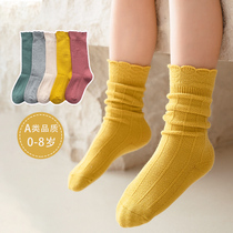 Children's socks spring and autumn new girls' socks plain color student lace loose cotton socks medium and small children's cotton socks