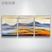 Impression of colorful autumn light mountain color hand-painted oil painting modern American abstract landscape living room triple combination painting wall painting