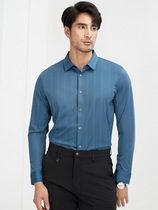 Highly comfortable silky breathable Mens long-sleeved shirt dark vertical stripe high-play slim casual rubber shirt men
