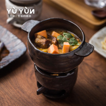 Yuyun hand made double ear bowl rice bowl Japanese tableware instant noodle bowl soup bowl home anti-hot ceramic bowl retro soup noodle bowl