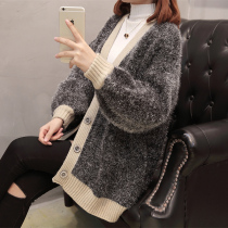 Large size womens autumn new sweater cardigan female fat sister net red thickened loose net red sparkling knitted jacket