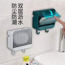 Household soap box rack non-perforated suction cup Wall creative drain with lid toilet flap soap box