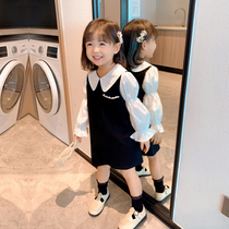 Girls Autumn Dress 2021 New Children Spring and Autumn Girls College Wind Fake Two Long Sleeve Dress Children