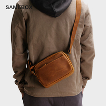 The first layer cowhide vintage crossbody bag mens leather small square bag womens shoulder bag Crazy Horse leather mens bag literary youth bag