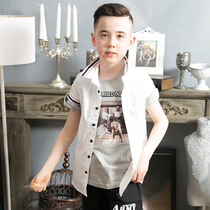 2021 New lewenxi boys white shirt spring and summer thin tide big boy original cotton white short sleeve coat