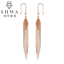 Shihua Jewelry 18K rose gold tassel wire real gold earrings female color gold earrings Valentines Day gift