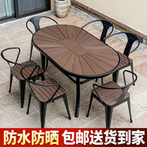 Outdoor Plastic Wood Table And Chairs Patio Outdoor Garden Open-air Balcony Casual Embalming Wood Table Coffee Hall Iron Art Table And Chairs