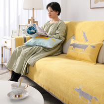 Nordic sofa cushion cartoon pattern chenille Four Seasons universal non-slip simple modern solid color sofa cover cover towel