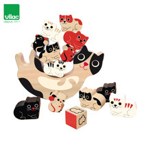 France Vilac Cat Mouse Balance Wooden Stacked Music Wooden Table Game Kids Stacked Height Toy Cat Mouse Stack
