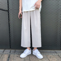 Pants mens summer thin loose straight ice silk wide leg pants Korean trend Joker casual drop breathable ins