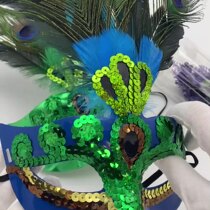 Masquerade Blue Peacock Feather Beauty Birthday Mask Girl Halloween Dress Props Children