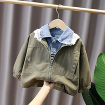 Boys autumn coat 2021 new foreign style childrens hooded overcoat baby autumn baby trench coat tide