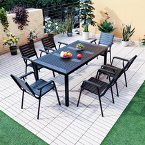 Outdoor plastic wood tables and chairs combined casual restaurantOutdoor open balcony garden anti-corrosion wooden chair
