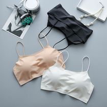 White cotton chest thin shoulder strap anti-light with chest pad wrap chest short girl traceless underwear bra thin