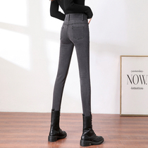 Smoke - gray high waist jeans girl pants 2021 new tight and thin black pants pencil pants