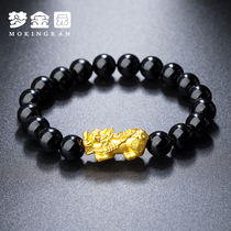 Mengjin Garden Gold Brave Bracelet Men and Womens Gold 3D Hard Gold Transfer Bead Black Agate Couple Hand String