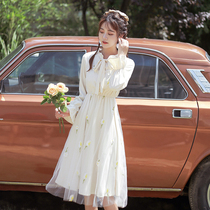 Hipster French dress 2021 summer new little man temperament long sleeve floral tea break skirt women Summer