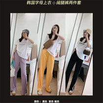 2020 Summer clothes the new womens letter blouses two sets of Korean versions of the slim ultra-ocean air casual wide-legged pants suit