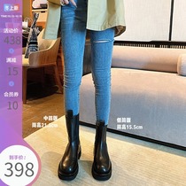 (Lu AB) chimney boots round short tube thick British Martin boots B у bv Chelsea boots female