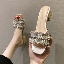 Tide brand 2021 summer New thick with chic fairy wind Pearl slippers women wear Fashion Net red fairy breeze cool drag