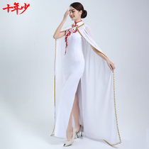 A decade less 2022 new improved qipao Walking Show Etiquette Body Service Temperament Conserved With Long Early Spring Show Gown