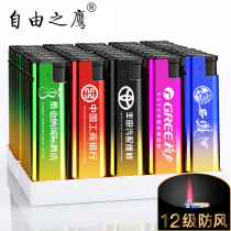 A08 colorful explosion-proof wind-proof metal shell disposable lighter whole box advertising custom-made printed lettering