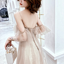 Small evening dress women 2021 New banquet temperament fairy high-end light luxury niche champagne color dress dress