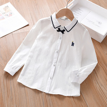 Girl Pure Cotton College Wind Spring Autumn Shirt Slim Fit Campus Children Female Baby Long Sleeve Foreign Air Trendy Girl Shirt