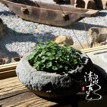 Qingquan ancient artists use goldfish small turtle old stone basin blue stone flower equipment ancient fish round fish tank ornaments