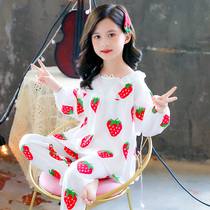 Childrens pajamas 2021 Spring and autumn long-sleeved cotton suit Large child girl cartoon princess baby girl home clothes