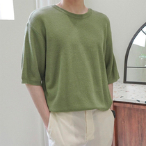 anan east gate south korea mens wear and shoulders large round collar Korean version loose casual T-shirt male short sleeve summer thin