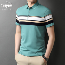 Crocodile Summer Lapel Short Sleeve T-shirt Mens Trend Striped Cotton Polo Shirt Dad Mens Casual Top Thin