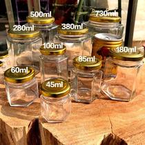 Six - prism glass bottle sealing cans 380ml honey sauce bottle hand - packed bottle with transparent glass bottle