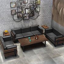 Industrial style solid wood wrought iron café hotel reception lounge bar card seat three-seat sofa table and chair combination