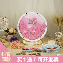 Personality wedding wedding love wood chip round sign-in solid wood photo frame Pink Dream signature roster wedding sign-in frame